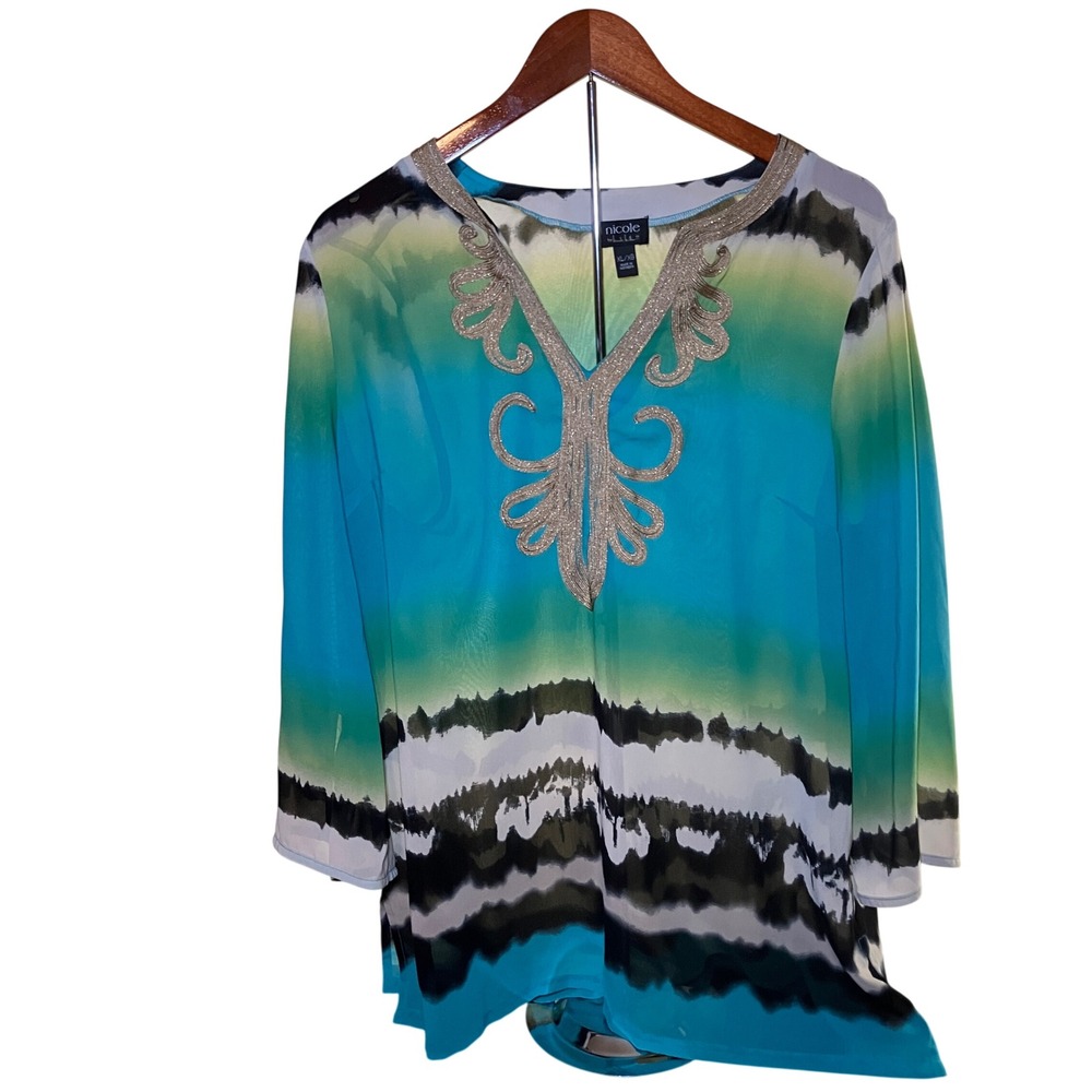 Nicole by Nicole Miller Tunic Women XL Blue Green  Ombre Gold Boho
Blouse